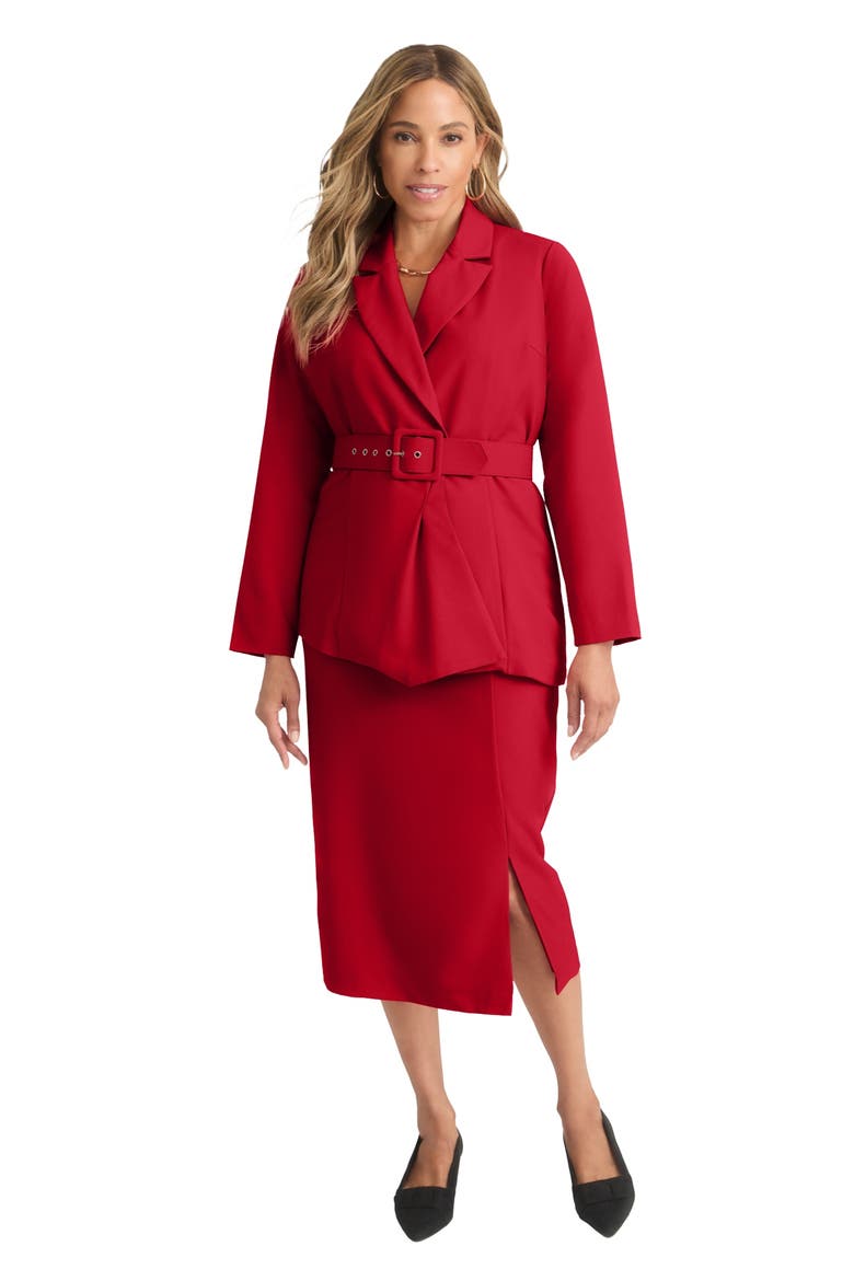 Belted Skirt Suit, Main, color, CLASSIC RED