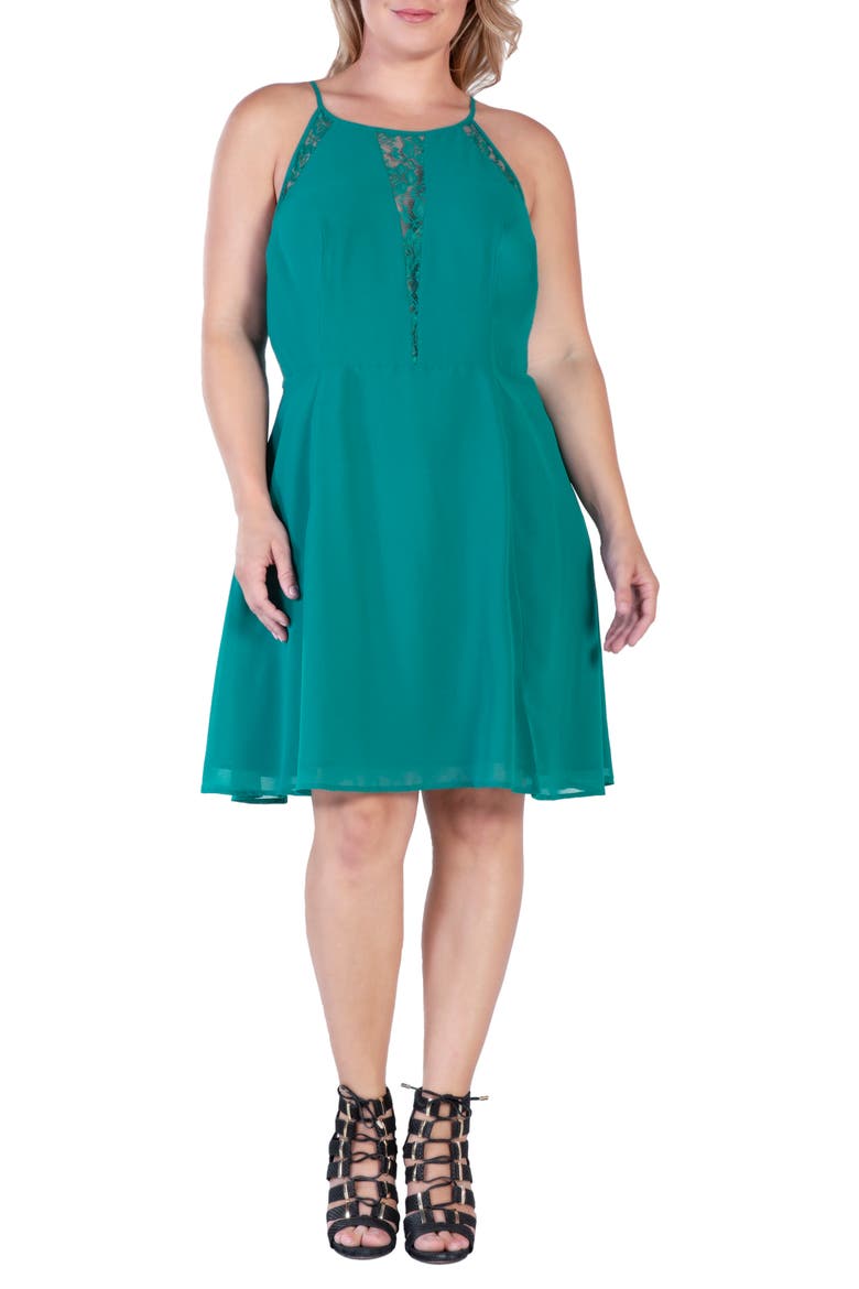 Lace Keyhole Fit & Flare Dress, Main, color, HUNTER GREEN