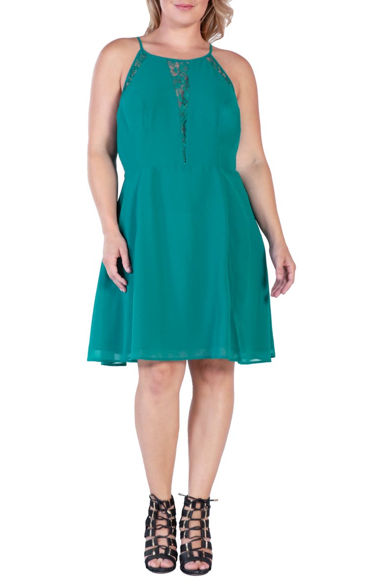 Standards & Practices Lace Keyhole Fit & Flare Dress, Main, color, Hunter Green