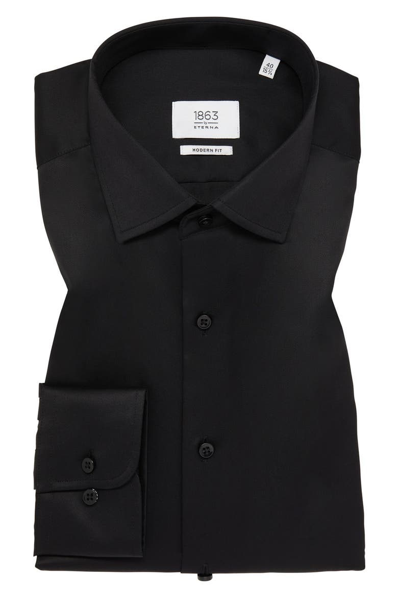 Luxury Modern Fit Non-Iron Dress Shirt, Main, color, BLACK