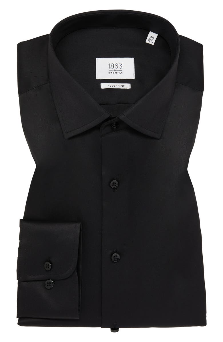 1863 by Eterna Luxury Modern Fit Non-Iron Dress Shirt, Main, color, Black