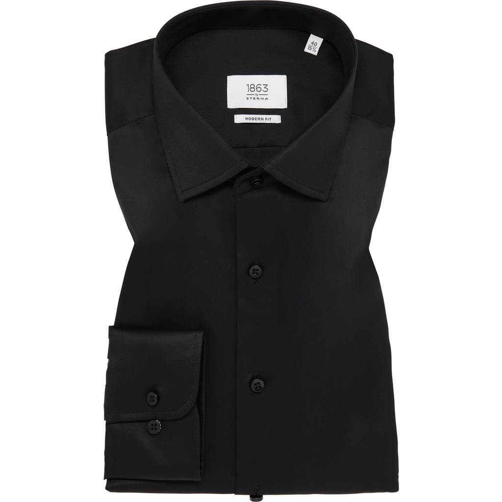 1863 By Eterna Slim Fit Black Pleated Bib Non-iron Cotton Tuxedo Shirt In Black