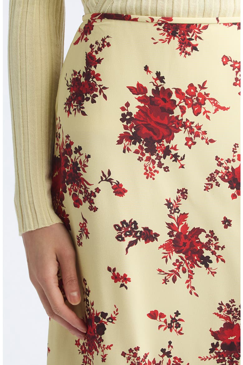 Floral Print Fluid Satin Midi Skirt, Alternate, color, RUBY YELLOW