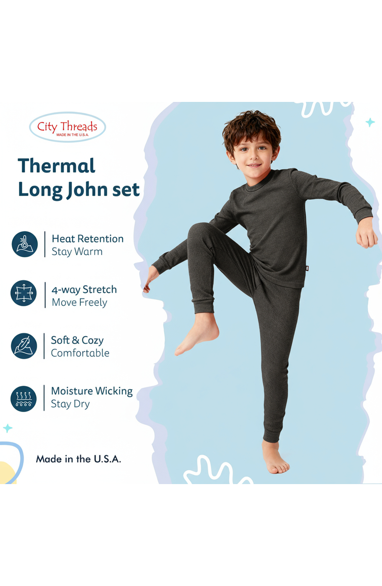 CITY THREADS Boys Soft & Cozy Thermal Long Johns 2-Piece Set, Alternate, color, Black