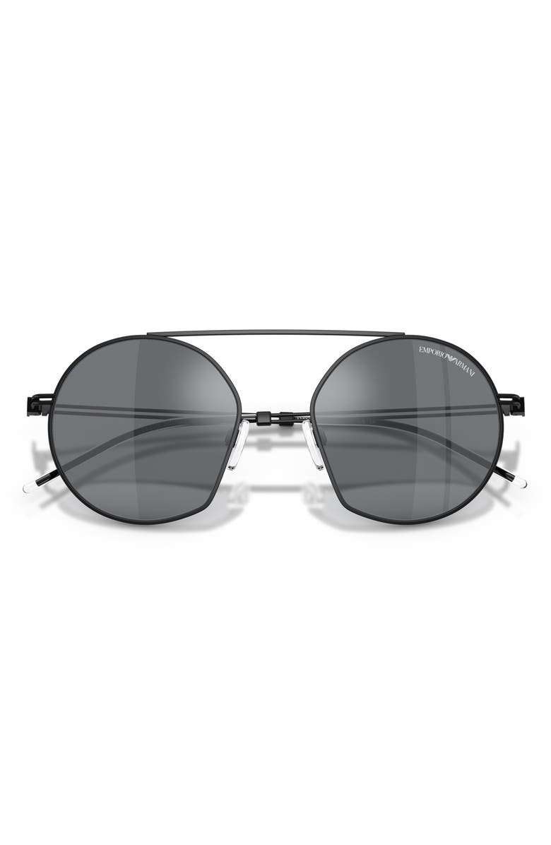 Emporio Armani 50mm Irregular Sunglasses, Alternate, color, Matte Black / Mirror Black