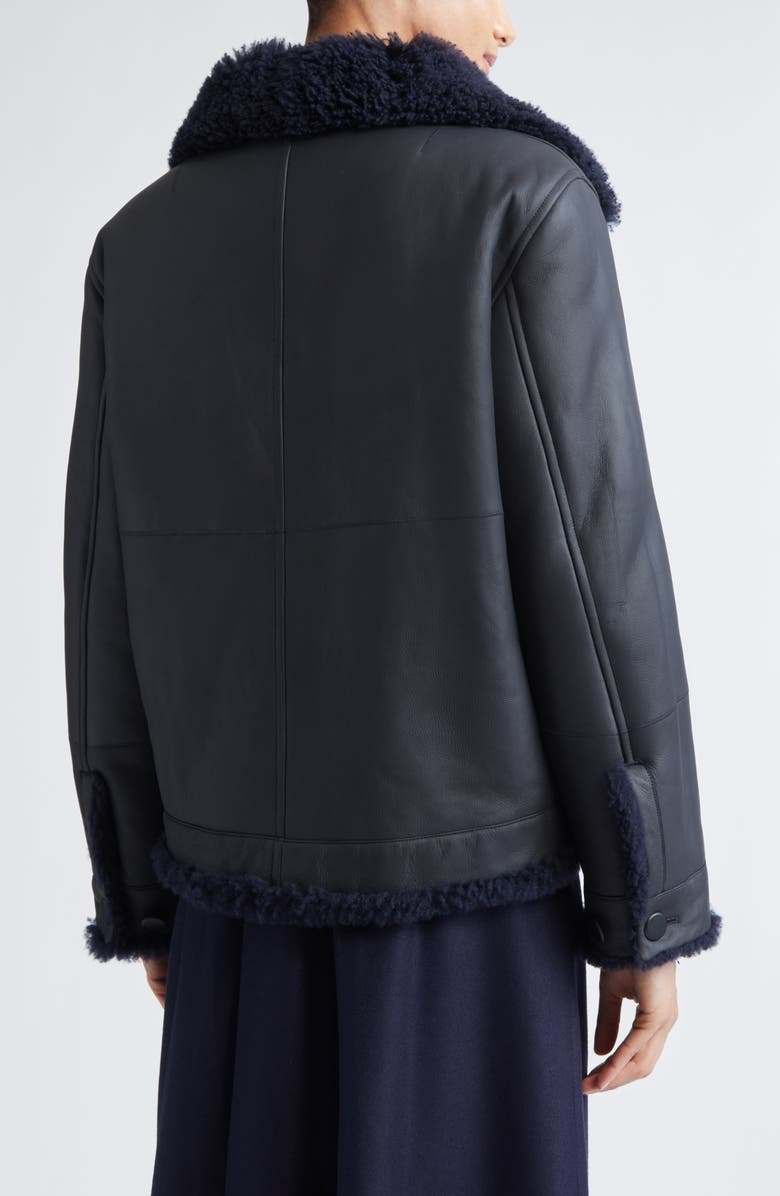 Akris Arno Genuine Shearling Lined Leather Jacket, Alternate, color, Navy