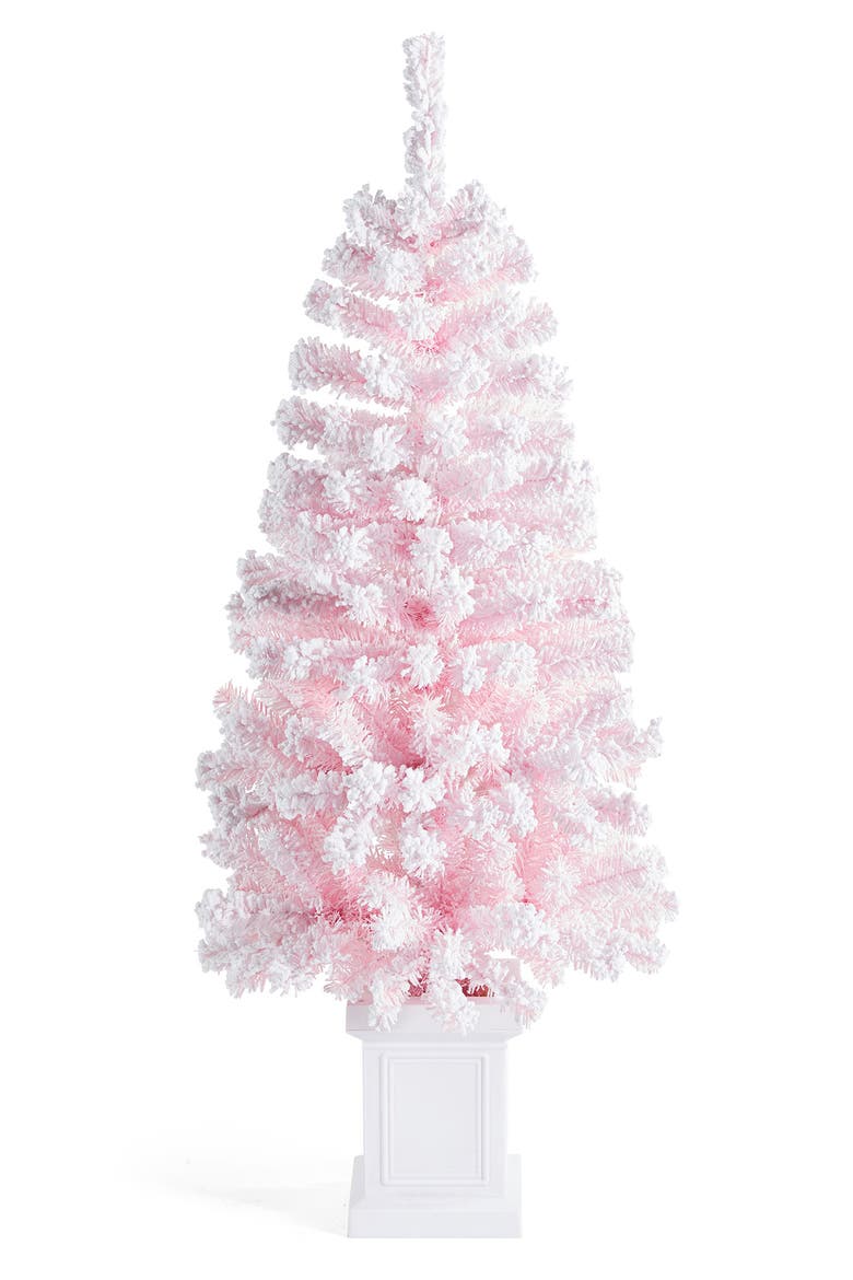 4ft Pre-Lit Flocked Pink Artificial Christmas Porch Tree with 100 LED Lights, Alternate, color, Pink