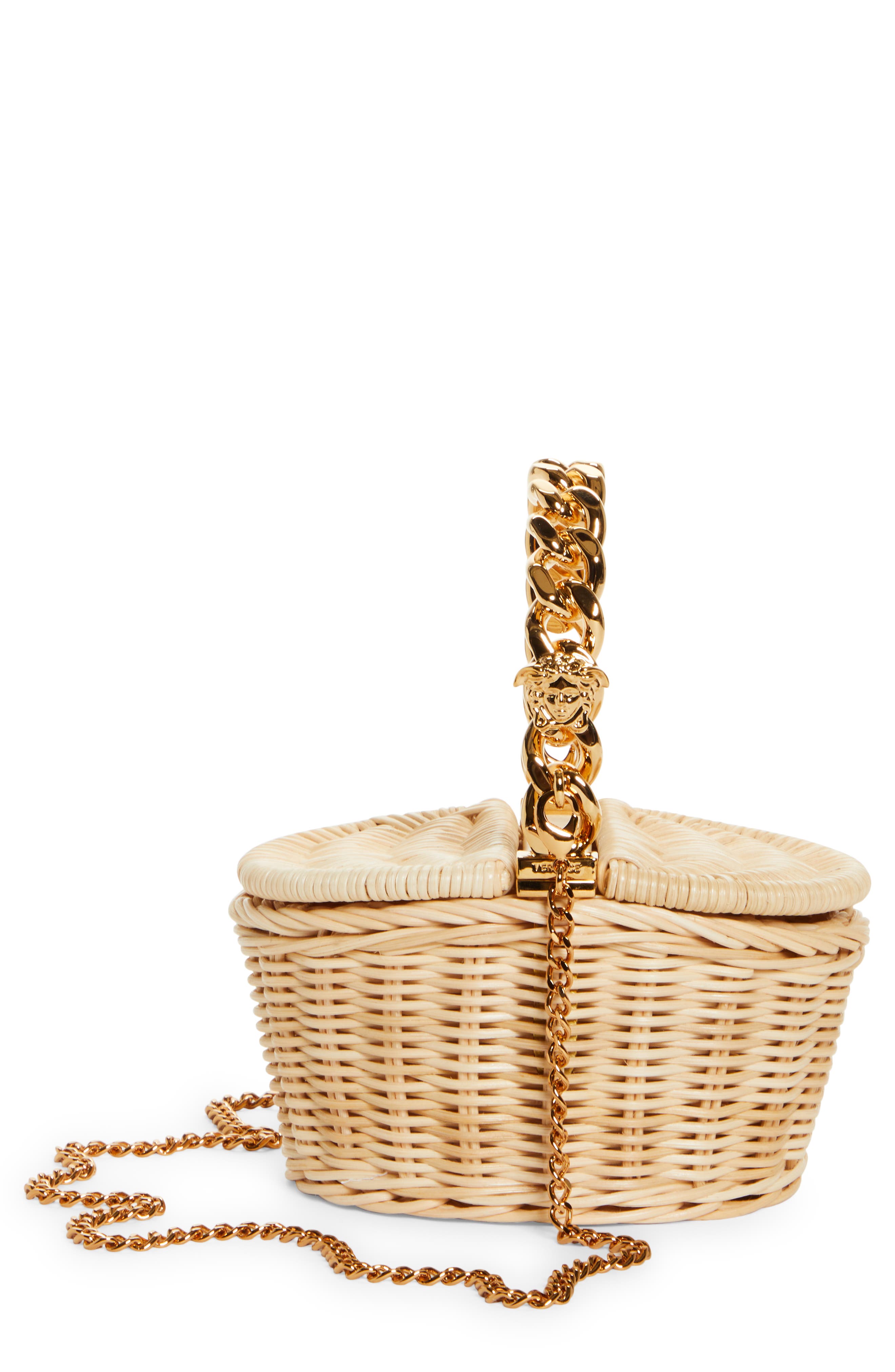 Versace Micro Straw Basket Bag, Main, color, 
