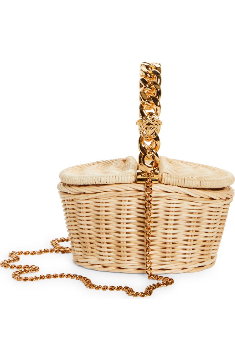 Versace Micro Straw Basket Bag, Main, color,