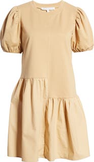 English Factory Puff Shoulder Mixed Media Minidress