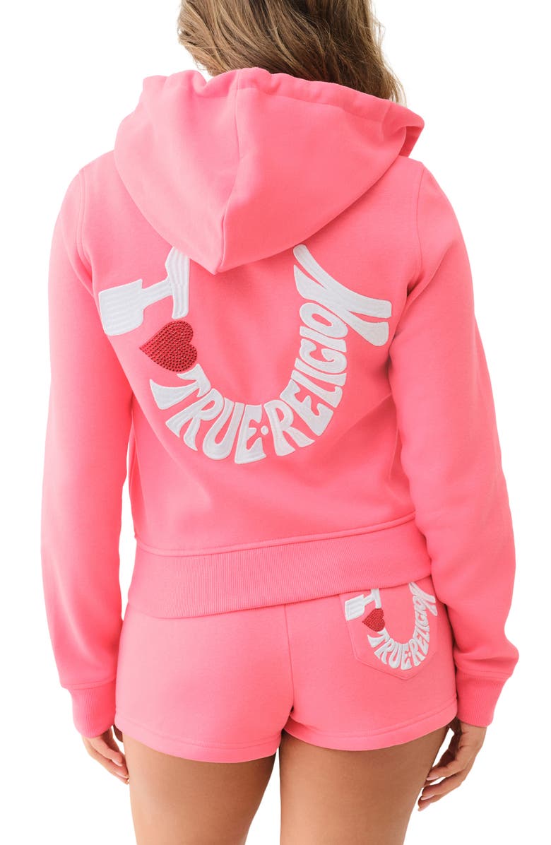 True Religion Classic Zip Hoodie, Alternate, color, Sunkist Coral