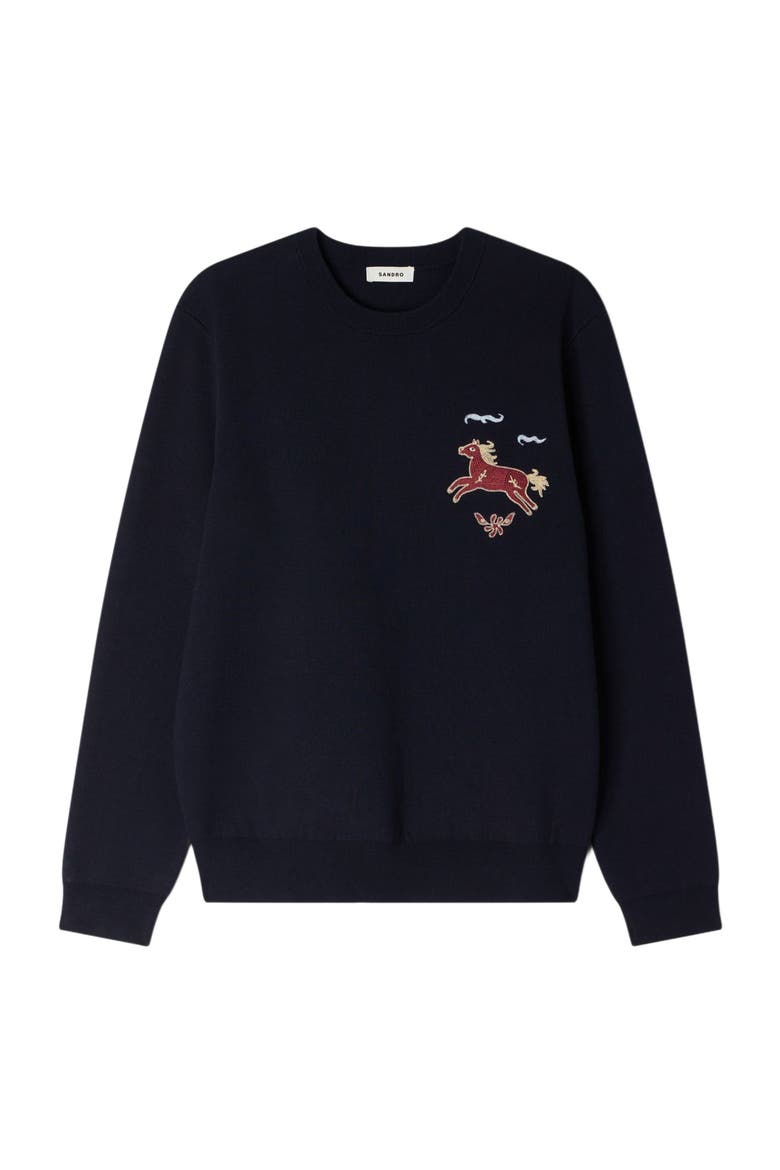 Embroidered horse sweatshirt, Alternate, color, Navy blue