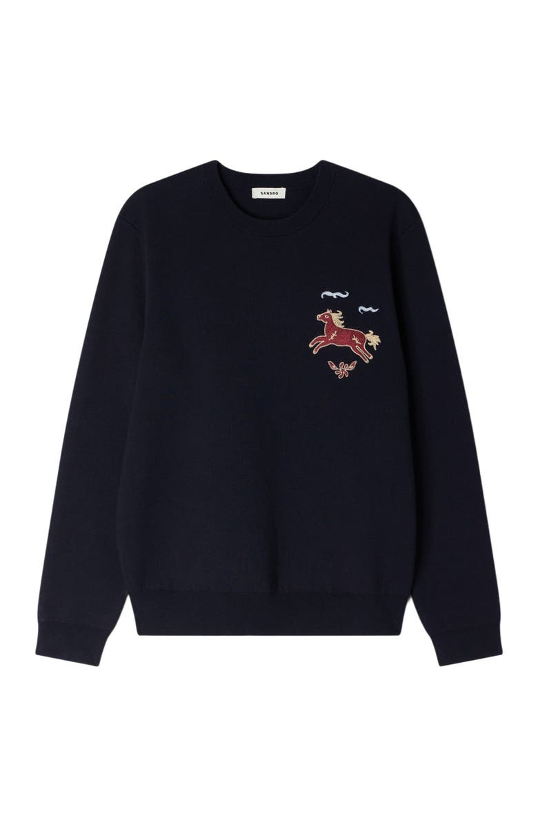 SANDRO Embroidered horse sweatshirt, Alternate, color, Navy Blue