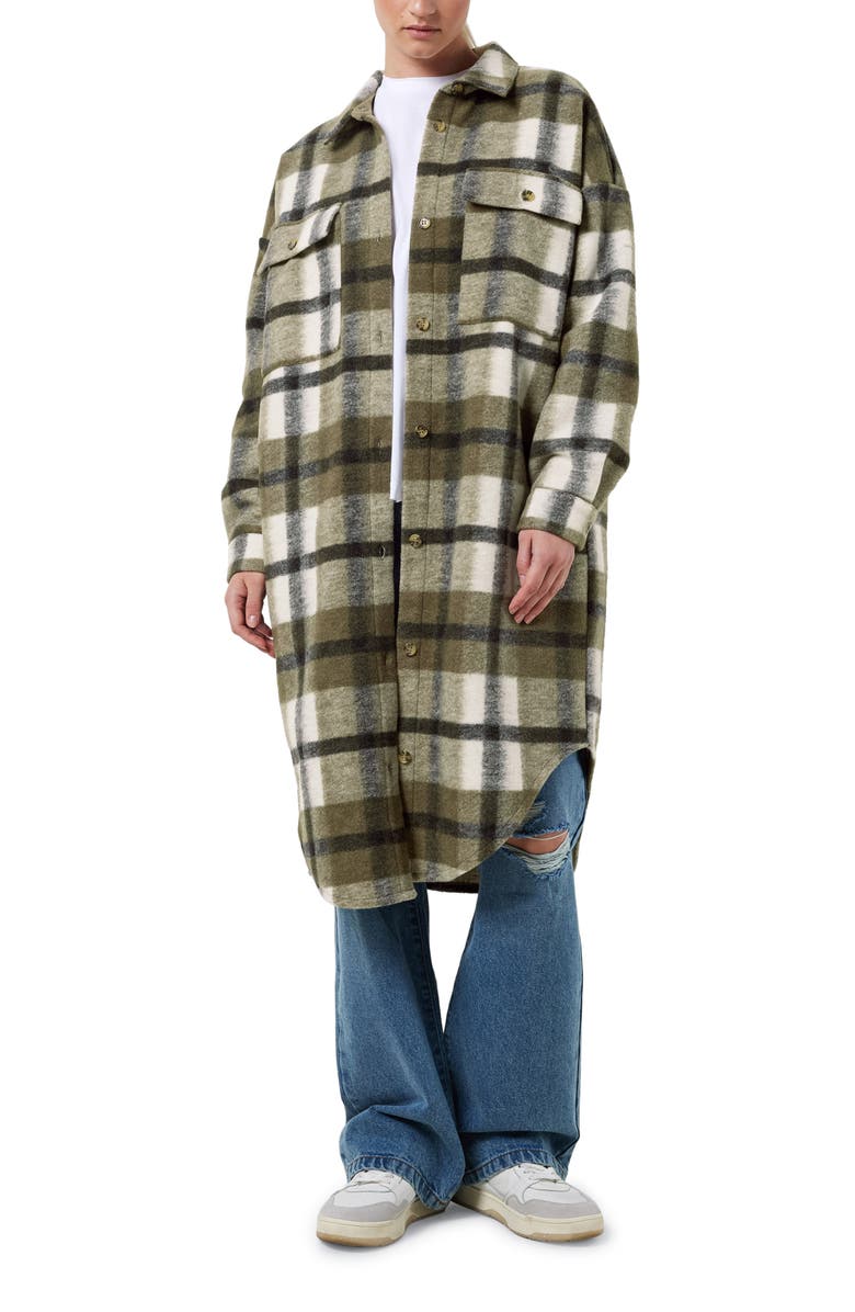 Noisy may Jonas Longline Plaid Shirt Jacket, Main, color, 