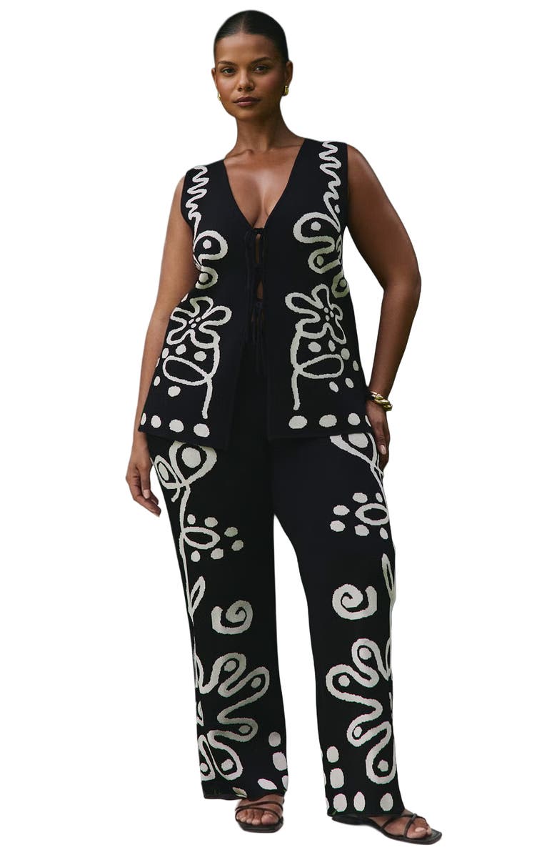 ELOQUII Intarsia Sweater Pant, Main, color, Hot House Blooms