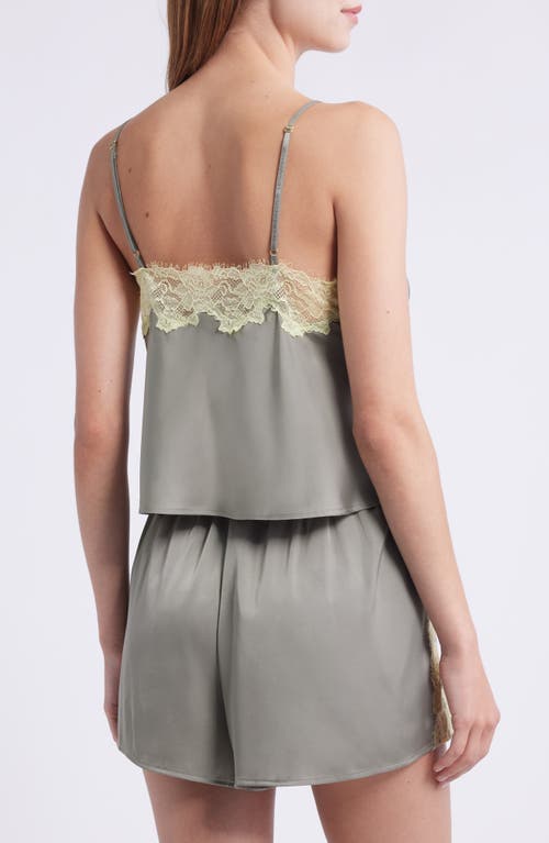 Open Edit Lace Trim Satin Short Pajamas In Gray
