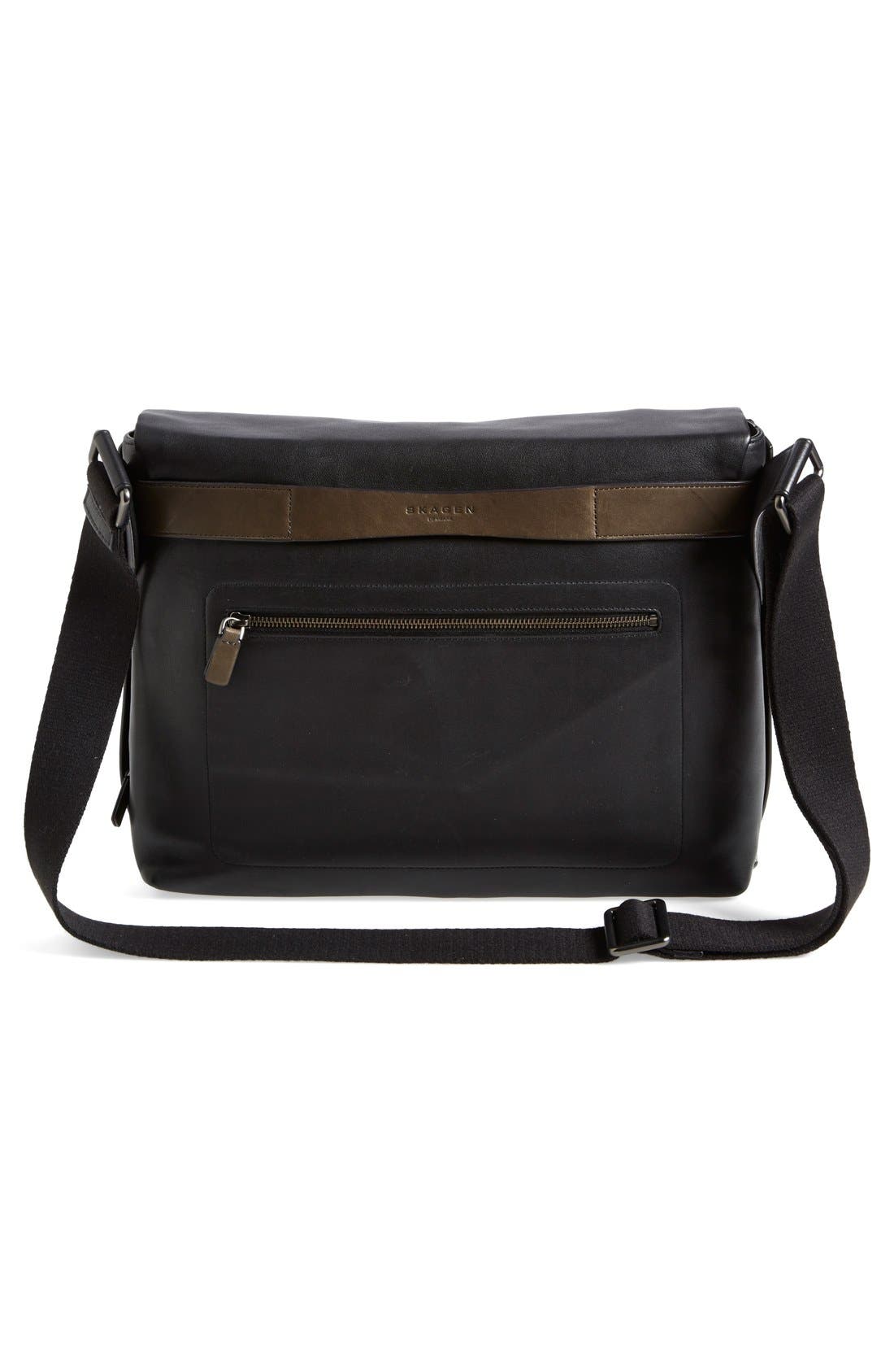 Skagen 'Eric' Leather Messenger Bag, Alternate, color, 