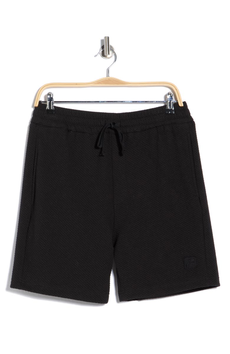 DENIM AND FLOWER Textured Drawstring Shorts, Main, color, Black W/ Diamond Textured