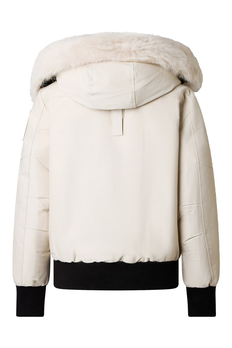 Debbie Genuine Shearling Trim Hooded Water Repellent 800 Fill Power Down Bomber Jacket, Alternate, color, ALABASTER/ALABASTER
