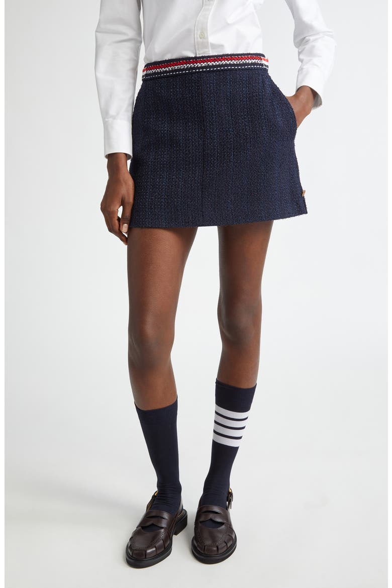 Side Tab Tweed Miniskirt, Main, color, NAVY
