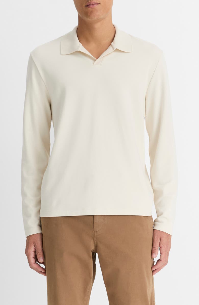 Vince Milano Stitch Johnny Collar Long Sleeve Polo, Main, color, Bone