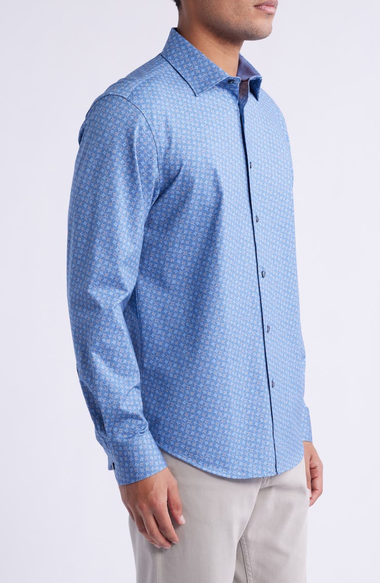Bugatchi Jimmy OoohCotton<sup>®</sup> Abstract Print Button-Up Shirt, Alternate, color, Cobalt