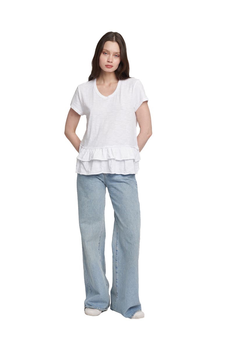 Short Sleeve Double Tier Mock Hem Crew, Alternate, color, White