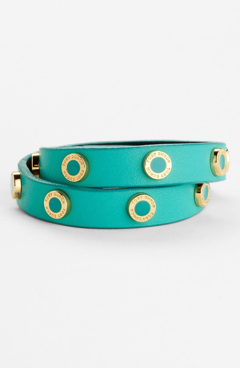 Tory Burch 'Cole' Logo Double Wrap Bracelet, Main, color, 