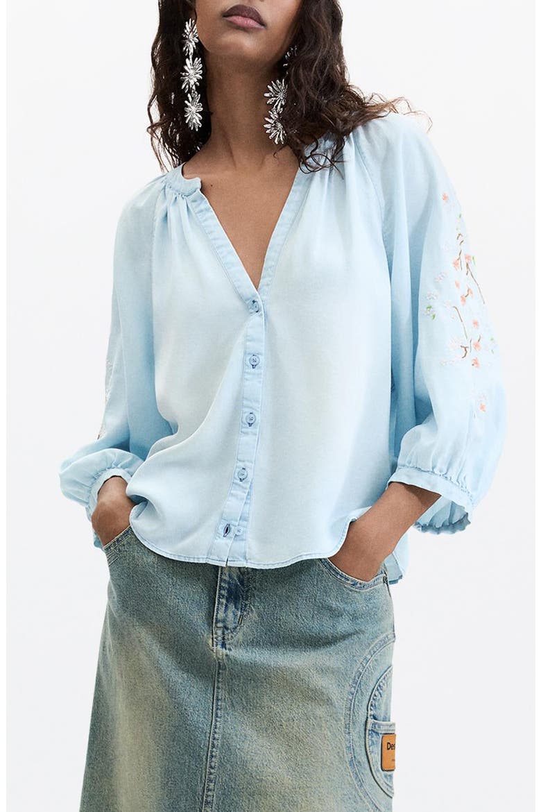 Embroidered Sleeve Top, Main, color, BLUE