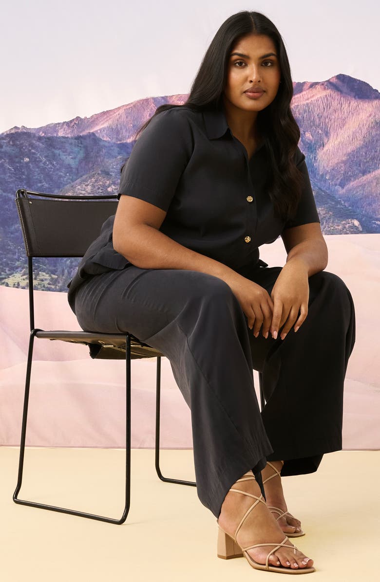 Estelle Dusky Dune Short Sleeve Button-Up Shirt, Alternate, color, Midnight Navy