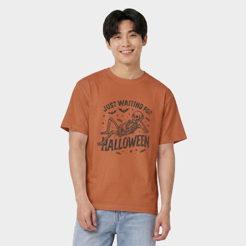 Just Waiting For Halloween Skeleton Garment Dyed T-Shirt