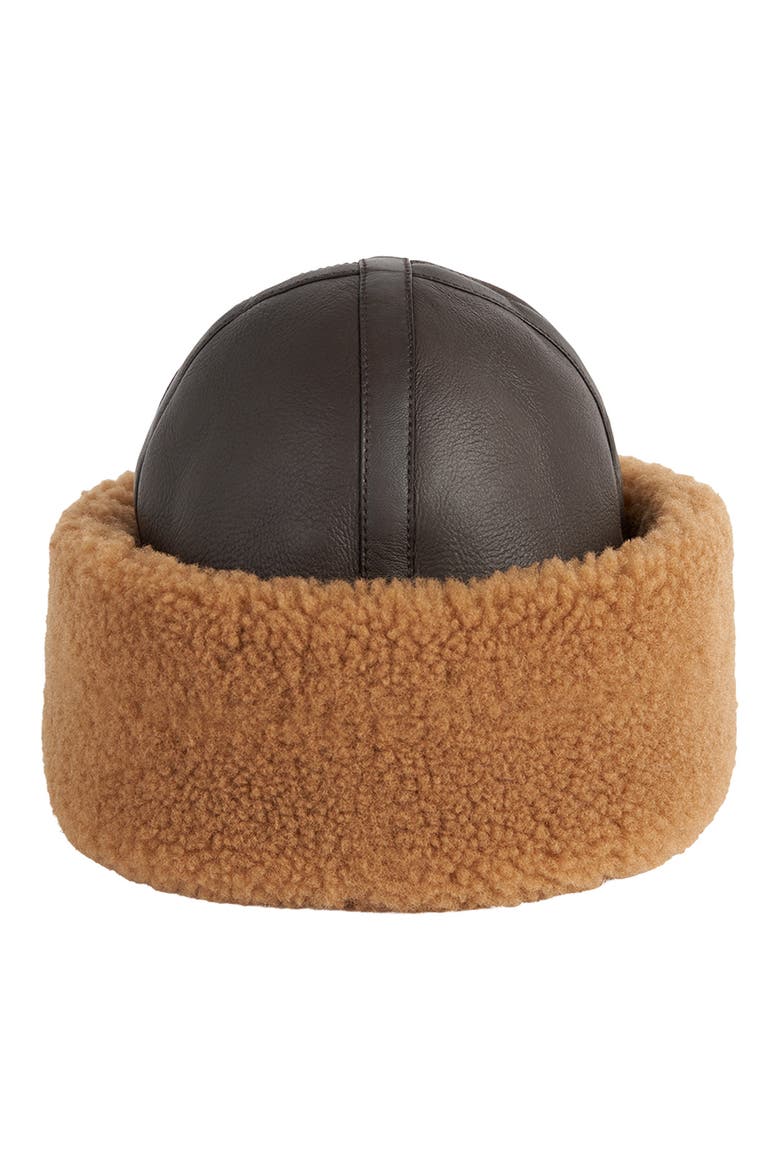 Genuine Shearling Cuff Hat, Main, color, CHOCOLATE