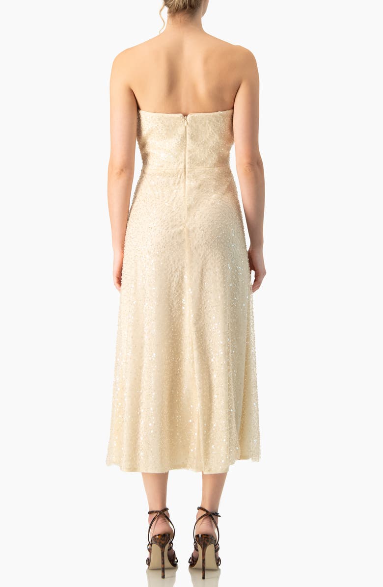 IVONNE Strapless Bustier Sequin Midi Dress, Alternate, color, Beige