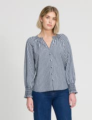 Finery London Sandy Cotton Gingham Long Sleeve Blouse
