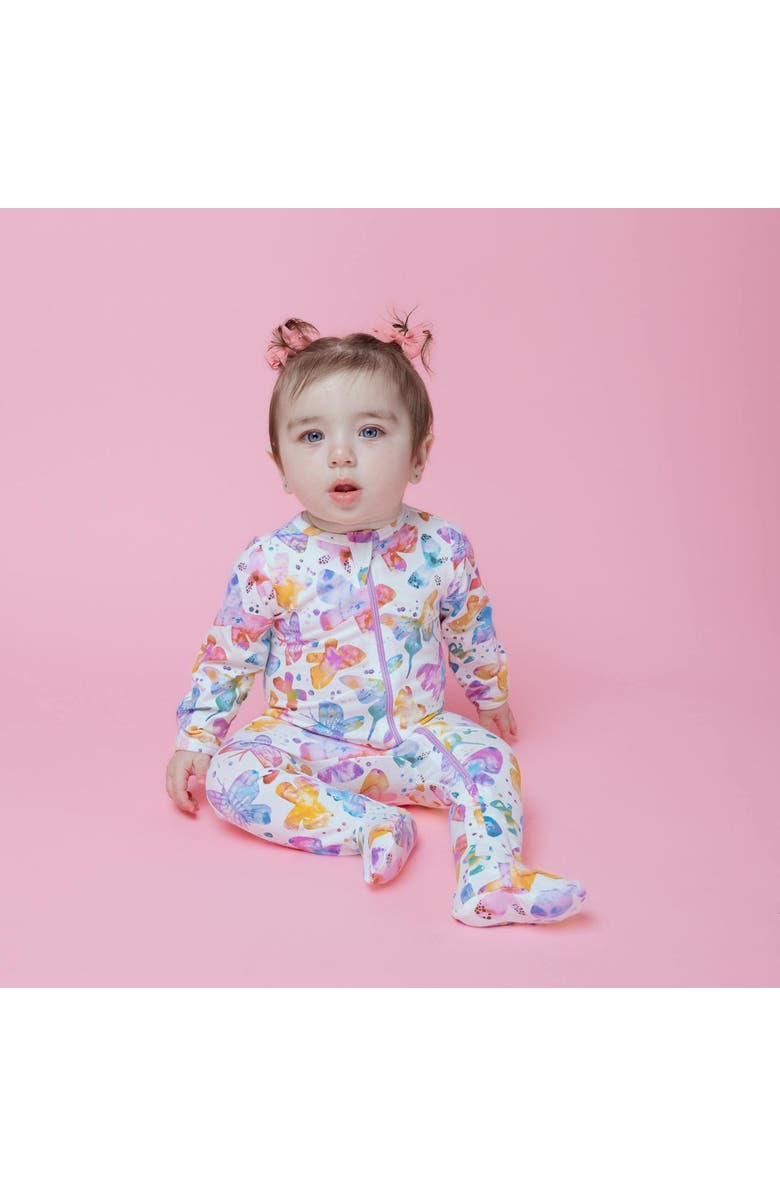 Norani Organic Cotton Zip Footie in Butterflies, Alternate, color, Butterflies