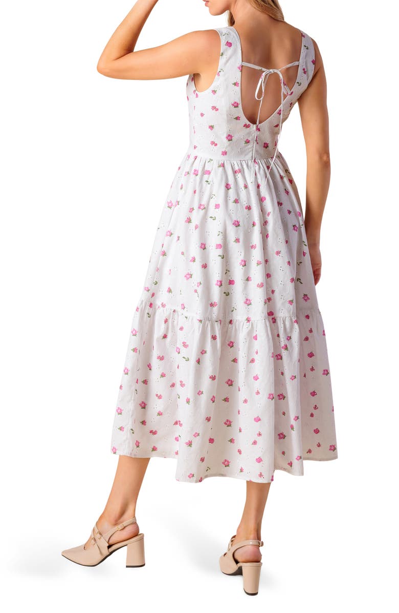 FLYING TOMATO Floral Embroidered Eyelet Cotton Blend Fit & Flare Dress, Alternate, color, White/ Pink