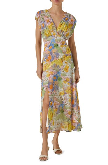 Astr Floral Pleated Bodice Midi Dress