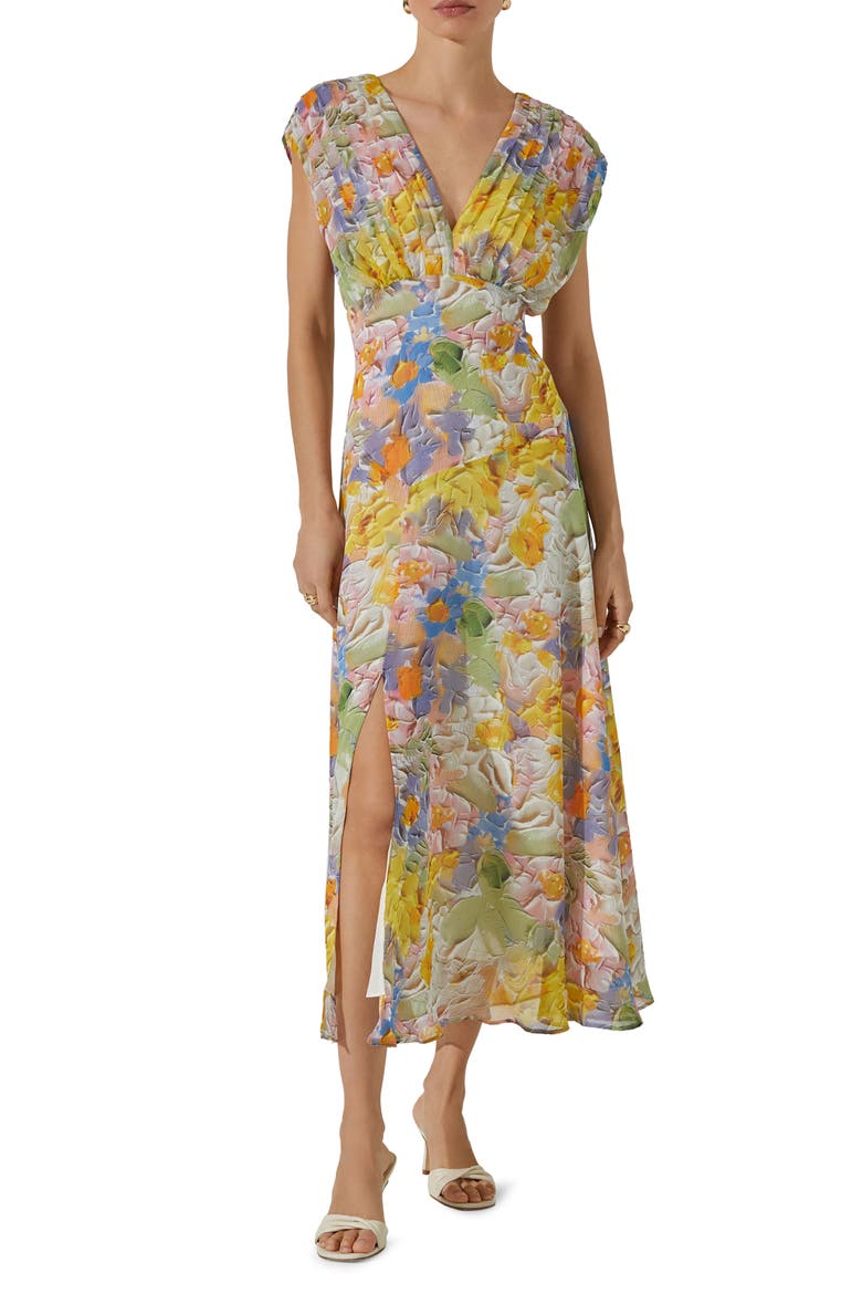 astr floral pleated midi dress ASTR the Label | Bayley Floral Pleated Maxi Dress in Green Floral