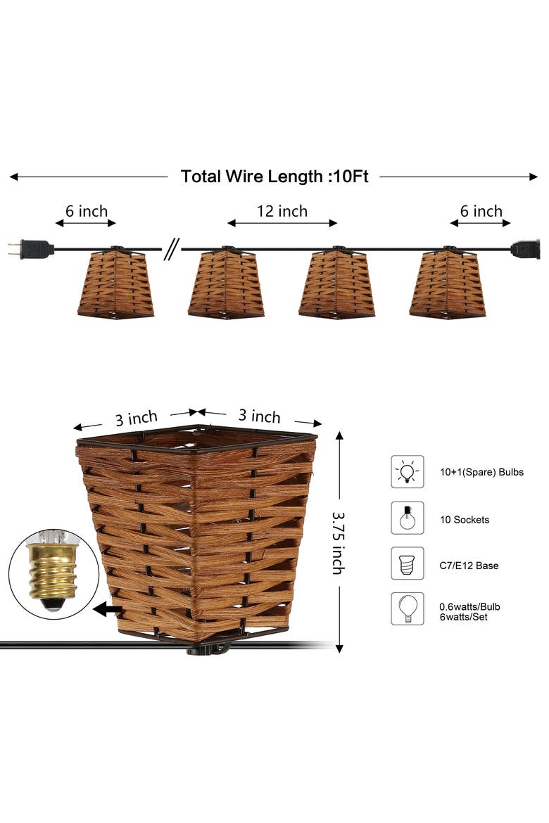 Quinn 10-Light Indoor/Outdoor Classic Vintage Incandescent G40 Square Shaded String Lights, Alternate, color, Brown