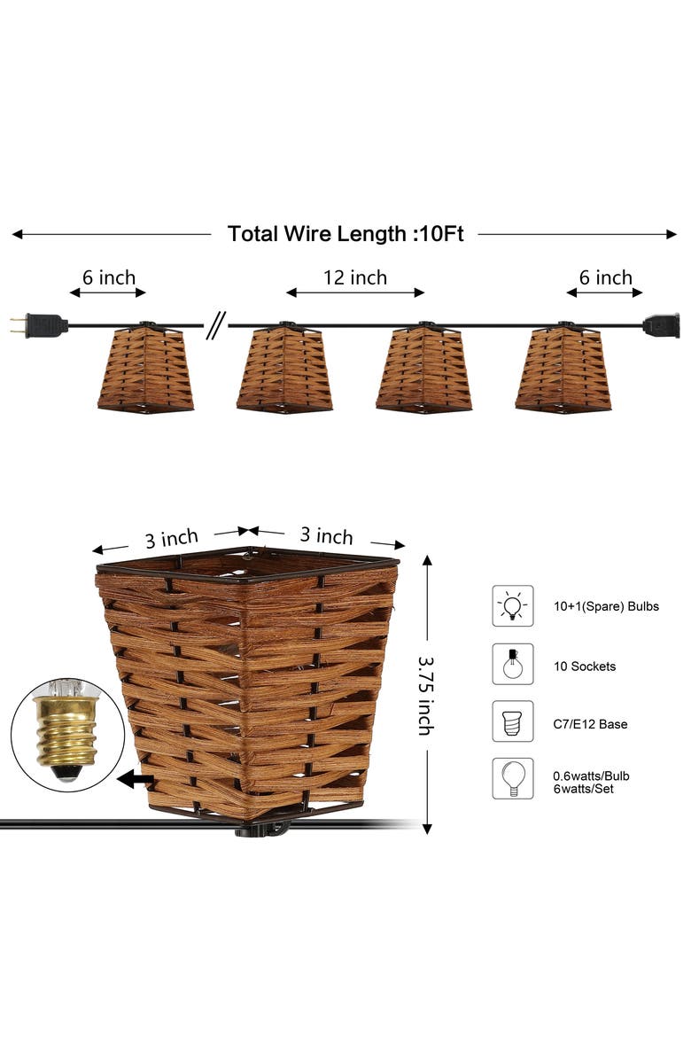 JONATHAN Y Quinn 10-Light Indoor/Outdoor Classic Vintage Incandescent G40 Square Shaded String Lights, Alternate, color, Brown