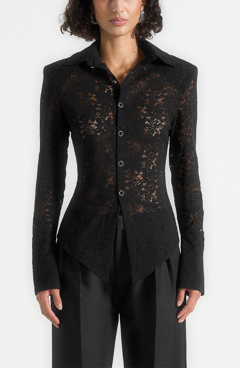 Manière De Voir Sila Wide Shoulder Lace Angled Shirt, Alternate, color, Black