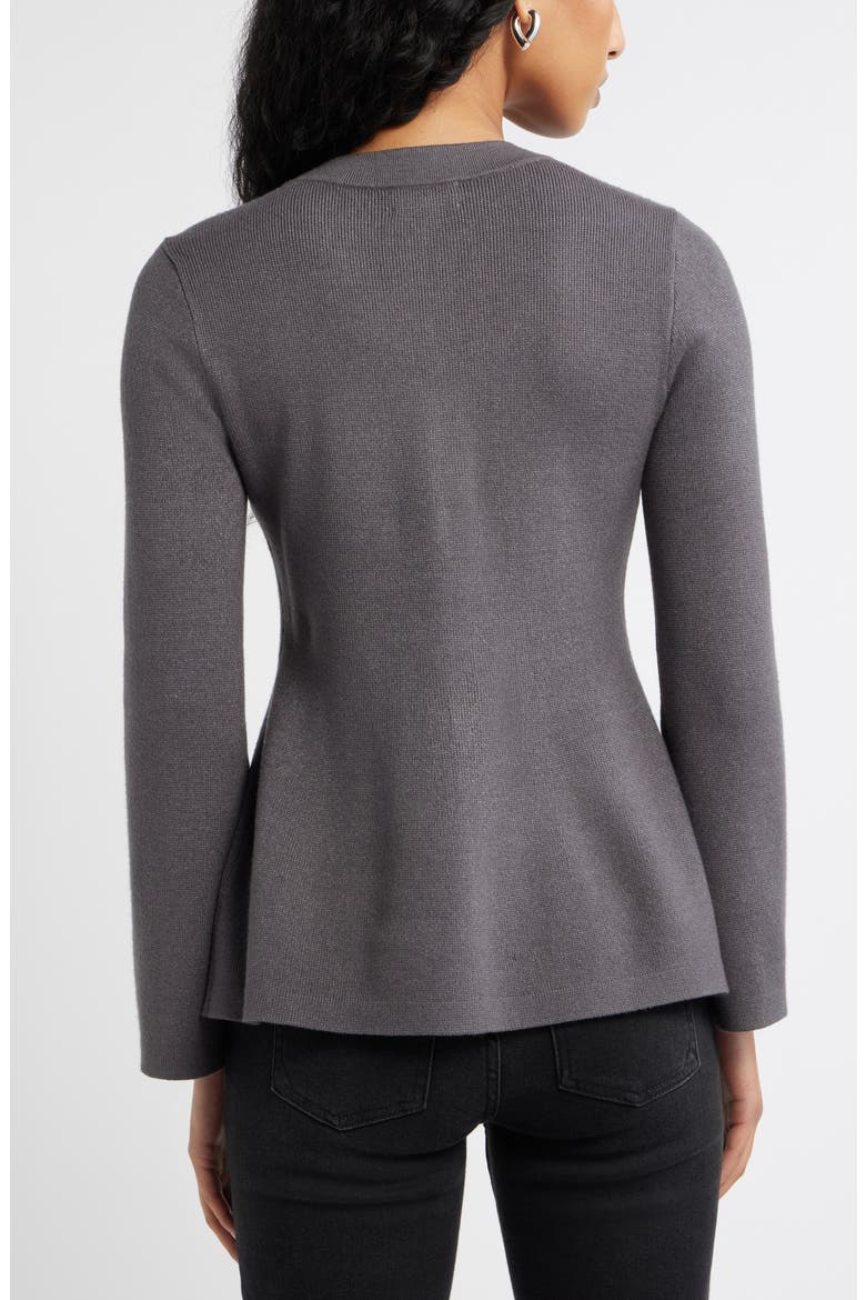 Button Front Peplum Cardigan, Alternate, color, GREY MEDIUM CHARCOAL HEATHER