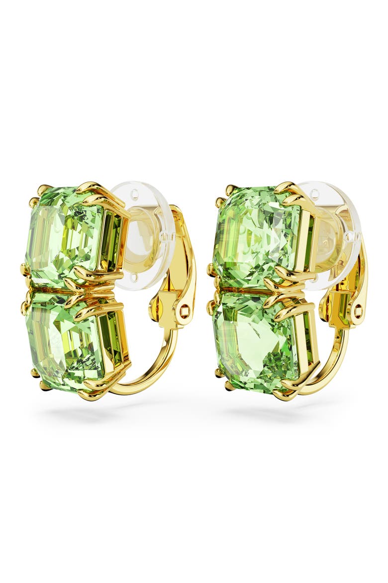 Millenia Square Crystal Clip-On Earrings, Alternate, color, GREEN