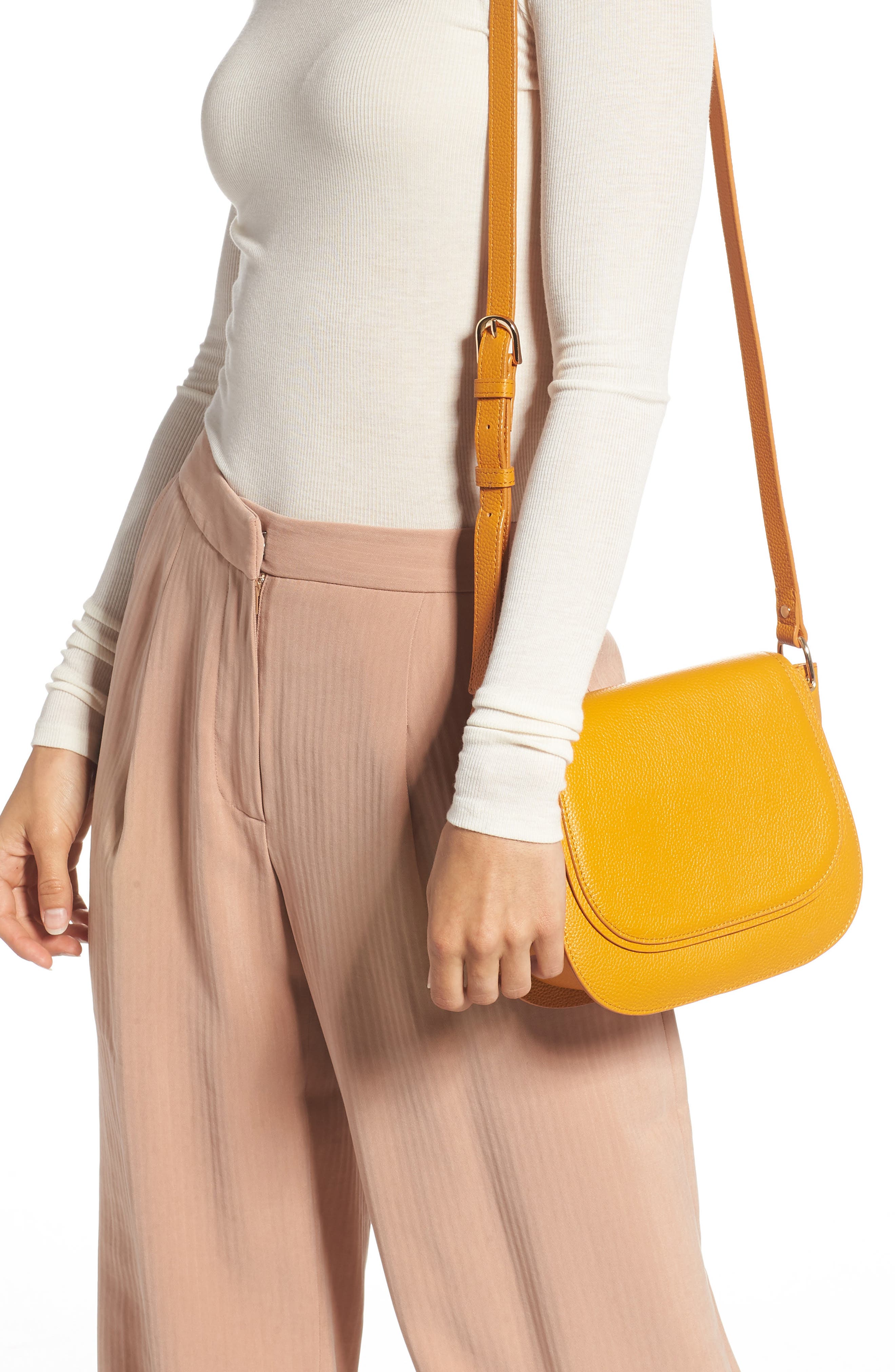 Pebbled Leather Shoulder Bag, Alternate, color, YELLOW INCA