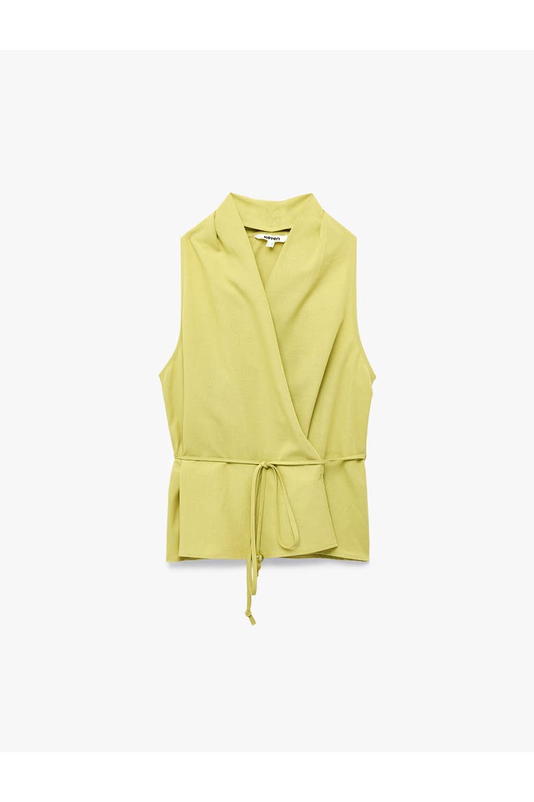 Linen Blend Halter Neck Wrap Blouse with Tie, Alternate, color, GREEN