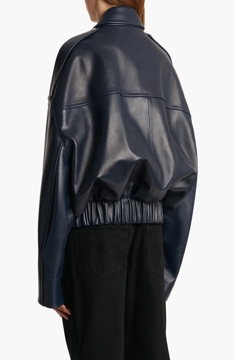 Khaite Owey Plongé Leather Bomber Jacket, Alternate, color, Dark Navy