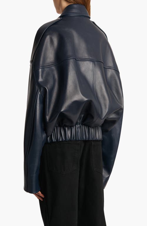 Khaite Oversized Owey Leather Jacket In Blue