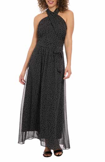 London Times Polka Dot Chiffon Maxi Dress