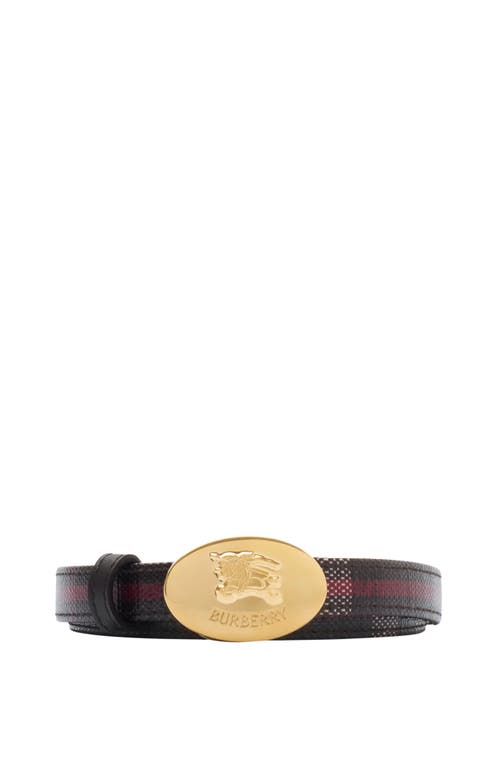 Burberry Thin Reversible Check Knight Stamp Belt In Brown
