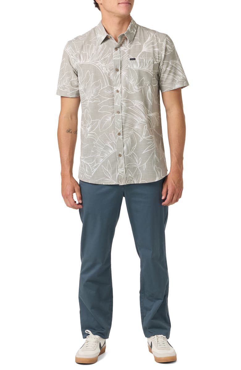 O'Neill TRVLR UPF Traverse Floral Short Sleeve Performance Button-Up Shirt, Alternate, color, Khaki